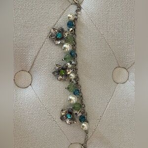 Floral Silver Bracelet with Blue and Green Accents
